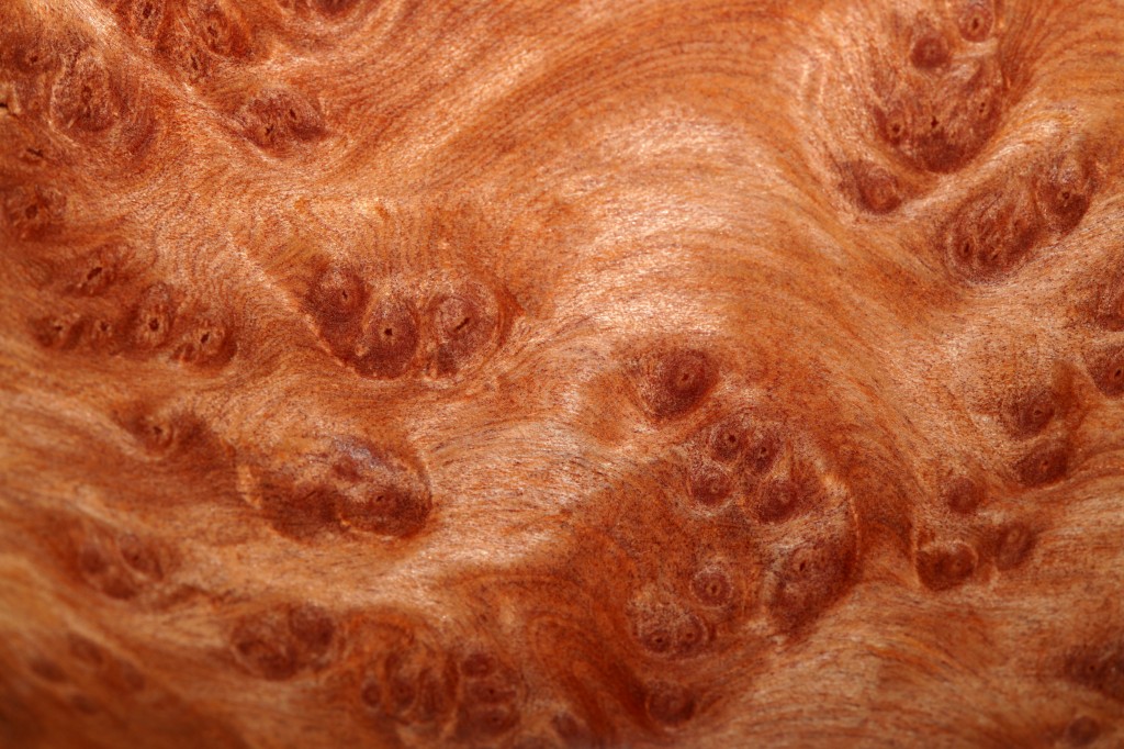 A detail shot of finely sanded Redwood Burl.